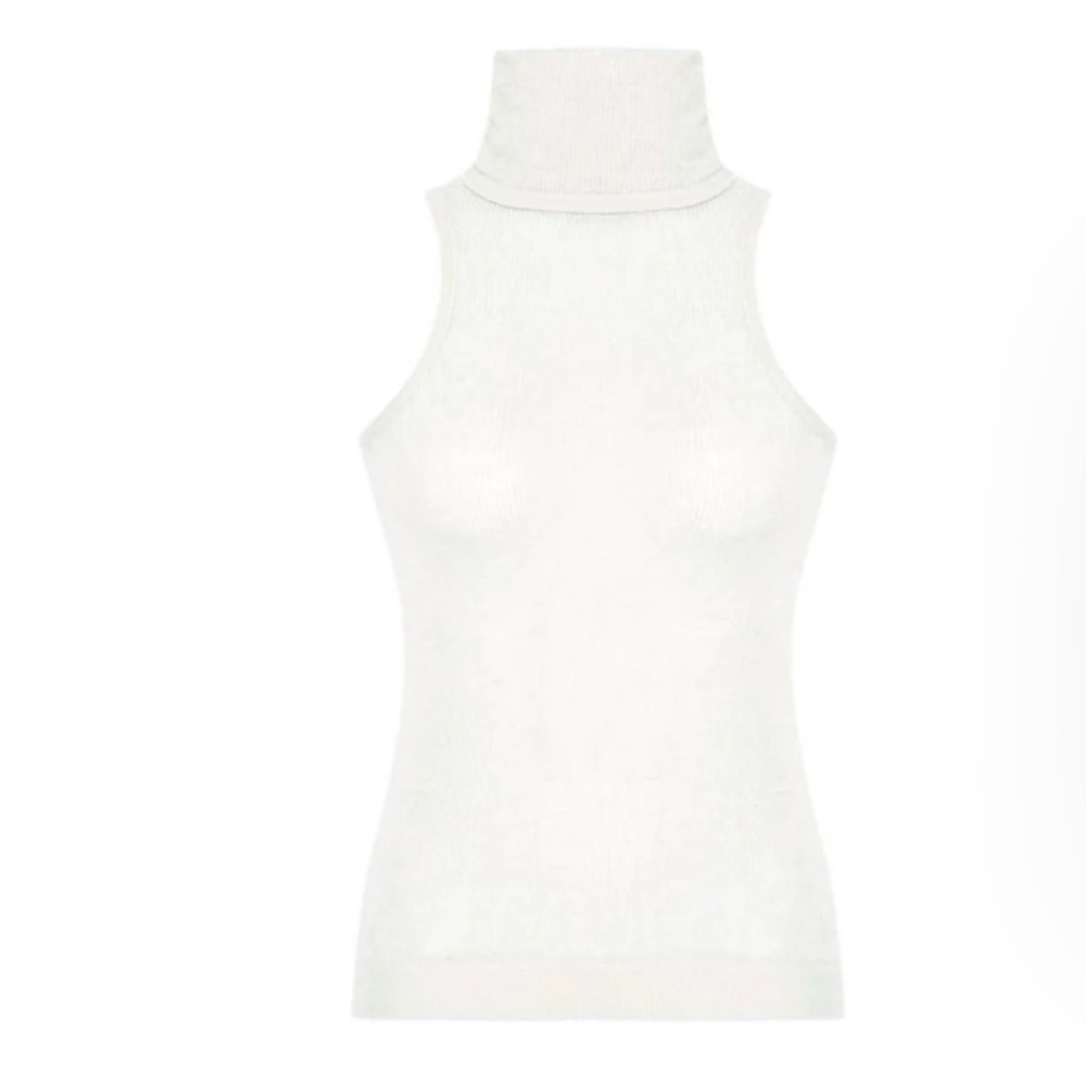 Sleeveless Turtleneck Knit Top - White